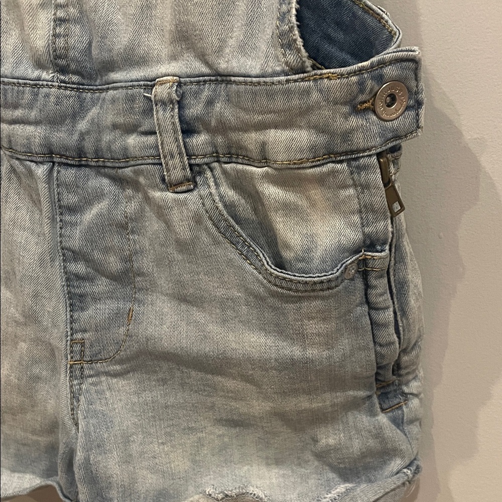 Light Wash Denim Short Overalls dollhouse size 7 - Picture 2 of 3